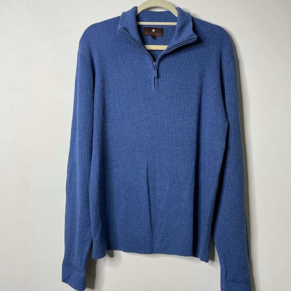 Toscano Blue 1/2 Zip Sweater Wool Blend Large